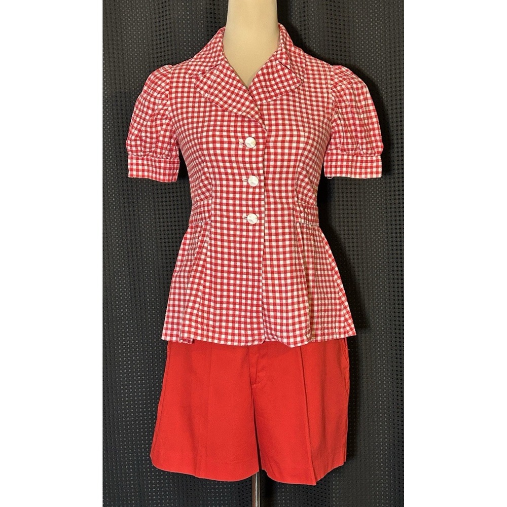 Curated Vintage Red & White Gingham Blouse Paired with Red Vintage Shorts